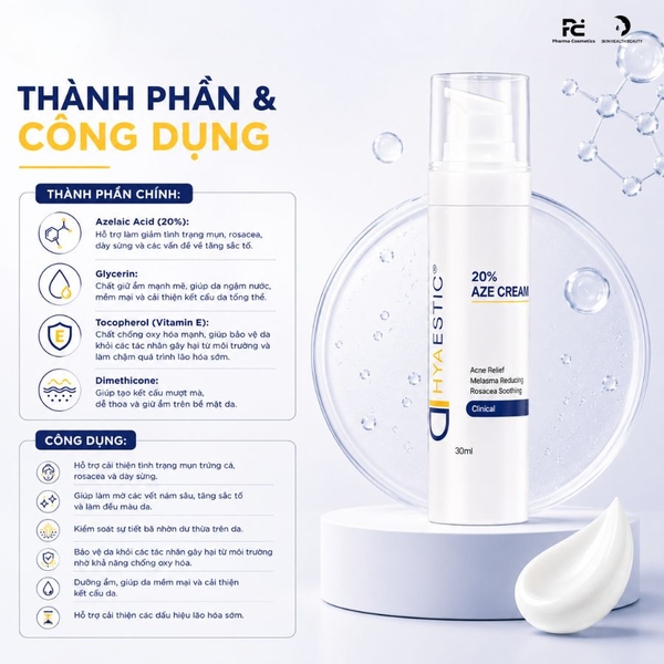HYAESTIC 20% AZE CREAM: Kem Dưỡng Chứa Azelaic Acid 20%, Hỗ Trợ Cải Thiện Da Mụn, Rosacea & Sắc Tố