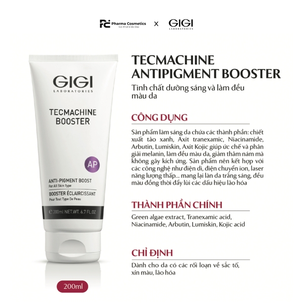GIGI TECMACHINE ANTIPIGMENT BOOSTER / TINH CHẤT LÀM MỜ SẮC TỐ, LÀM SÁNG, ĐỒNG ĐỀU MÀU DA KẾT HỢP TRONG LIỆU TRÌNH CHUYÊN SÂU ĐIỆN DI, SIÊU ÂM 