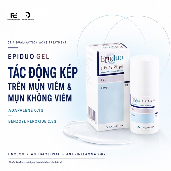 Galderma Epiduo 0.1%/2.5% Gel 15g – Gel Bôi Điều Trị Mụn Viêm Và Mụn Không Viêm