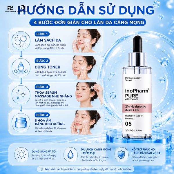 INOPHARM 2% HYALURONIC ACID + VITAMIN B5 SERUM: Tinh Chất Làm Dịu, Dưỡng Ẩm & Căng Mọng Cho Làn Da