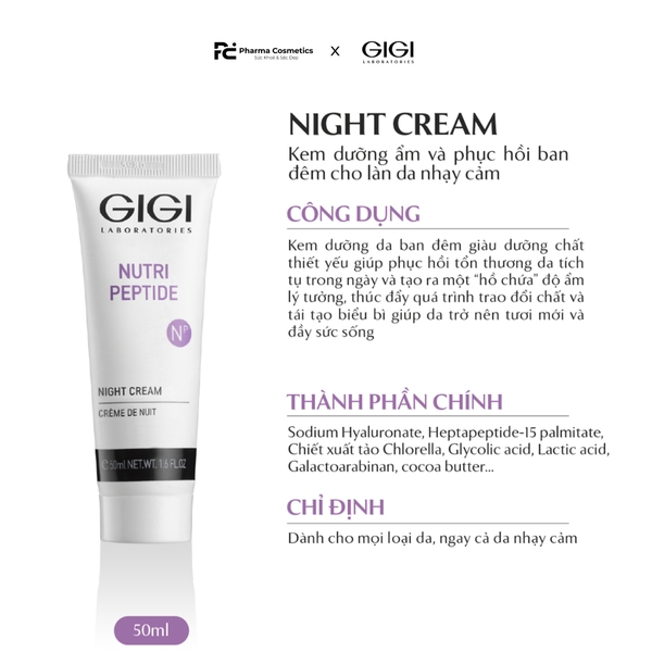 GIGI NUTRI PEPTIDE NIGHT CREAM / KEM DƯỠNG BAN ĐÊM CUNG CẤP ĐỘ ẨM, TÁI TẠO CHO LÀN DA NHẠY CẢM 