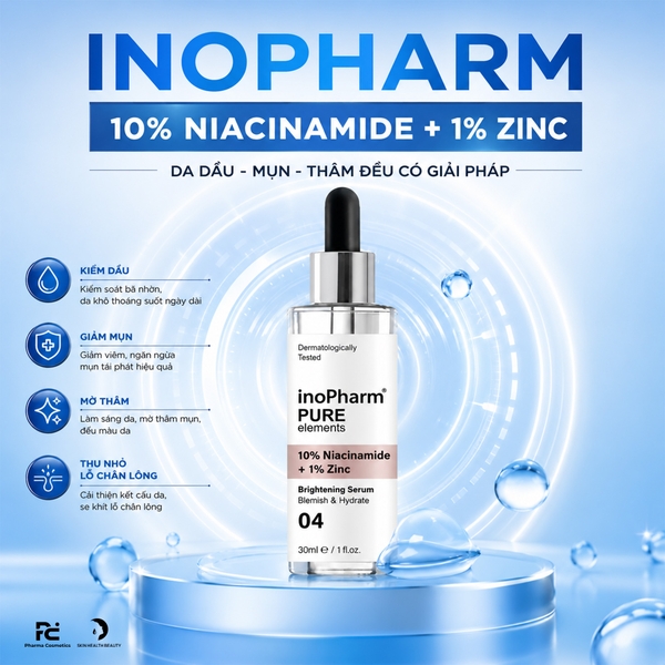 INOPHARM 10% NIACINAMIDE + 1% ZINC: Tinh Chất Dưỡng Ẩm, Giảm Mụn & Sáng Da Toàn Diện