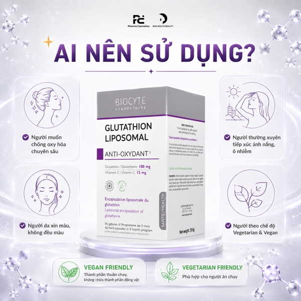 BIOCYTE GLUTATHION LIPOSOMAL: Viên Uống Chống Oxy Hóa Cao Cấp - Sáng Da, Bảo Vệ Tế Bào Tối Đa