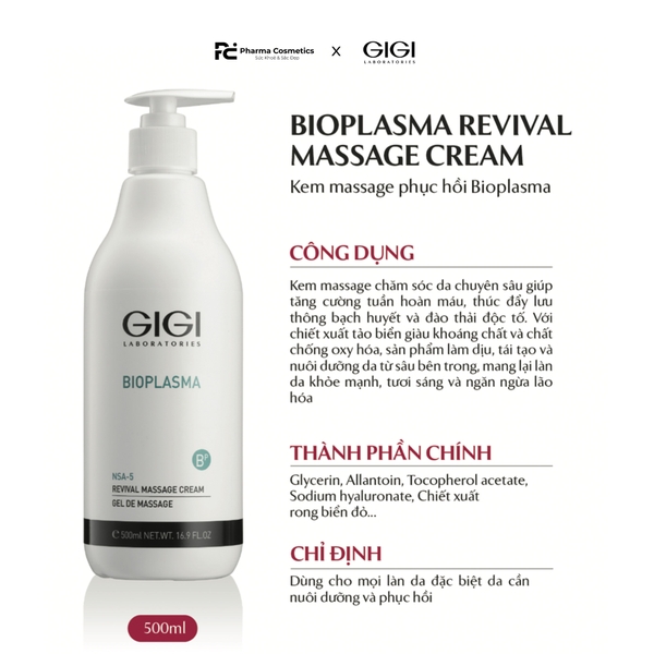 GIGI BIOPLASMA REVIVAL MASSAGE CREAM / KEM MASSAGE PHỤC HỒI BIOPLASMA CHĂM SÓC DA CHUYÊN NGHIỆP  
