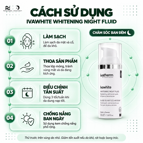 IVAWHITE WHITENING NIGHT FLUID: Sữa Dưỡng Ban Đêm - Giảm Sạm, Nám & Tăng Sắc Tố