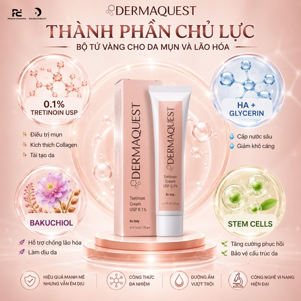 DermaQuest Tretinoin Cream USP 0.1% – Giải Pháp Vàng Điều Trị Mụn Và Trẻ Hóa Da Toàn Diện