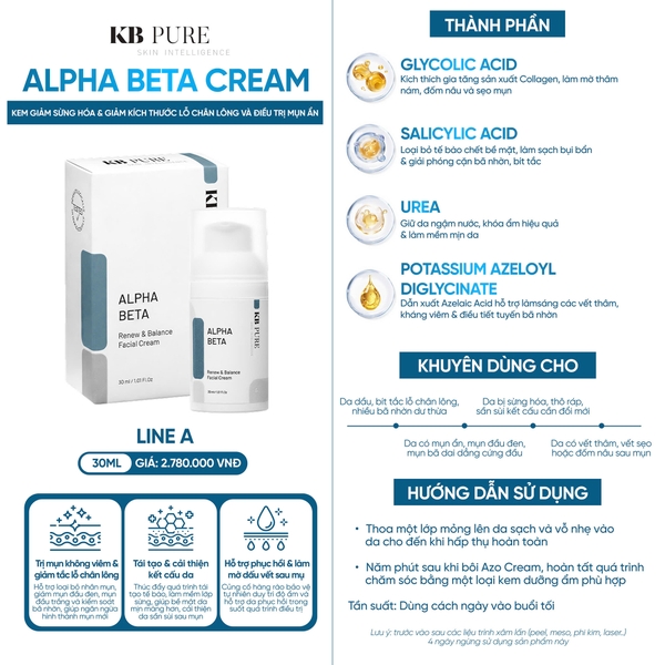 KB PURE ALPHA BETA CREAM: Chuyên Gia Giảm Mụn Ẩn & Kiểm Soát Dầu Nhờn Cho Làn Da Sáng Mịn