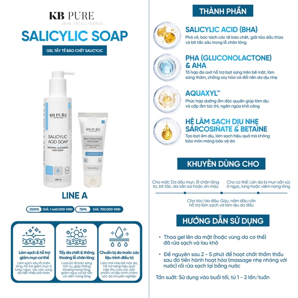 KB PURE SALICYLIC SOAP GEL: TẨY TẾ BÀO CHẾT BHA DẠNG RỬA TRÔI