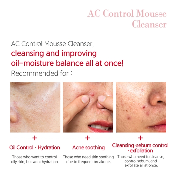 Dr.esthe AC Mousse Cleanser – Sữa Rửa Mặt Dạng Bọt Kiểm Soát Dầu & Ngừa Mụn Chuyên Sâu