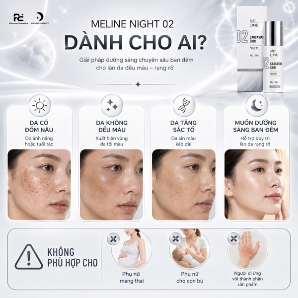 MELINE Caucasian Skin Night 02 – Kem Đêm Hỗ Trợ Làm Mờ Đốm Sắc Tố & Dưỡng Sáng Đều Màu Da