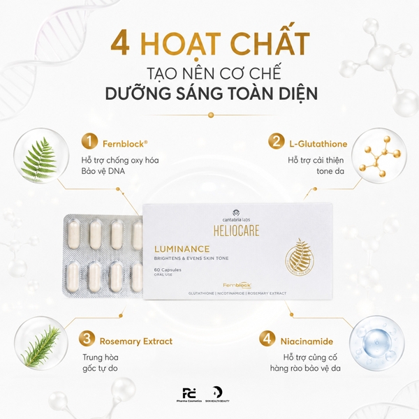 Heliocare Luminance Brightens and Evens Skin Tone – Viên Uống Hỗ Trợ Dưỡng Sáng, Đều Màu Da Và Chống Oxy Hóa