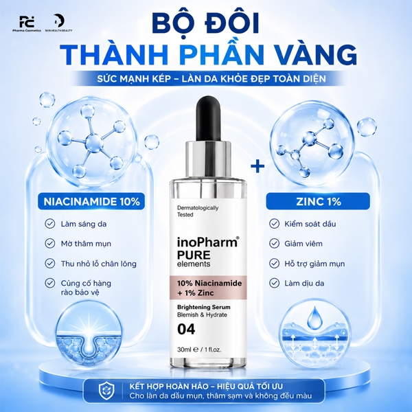 INOPHARM 10% NIACINAMIDE + 1% ZINC: Tinh Chất Dưỡng Ẩm, Giảm Mụn & Sáng Da Toàn Diện