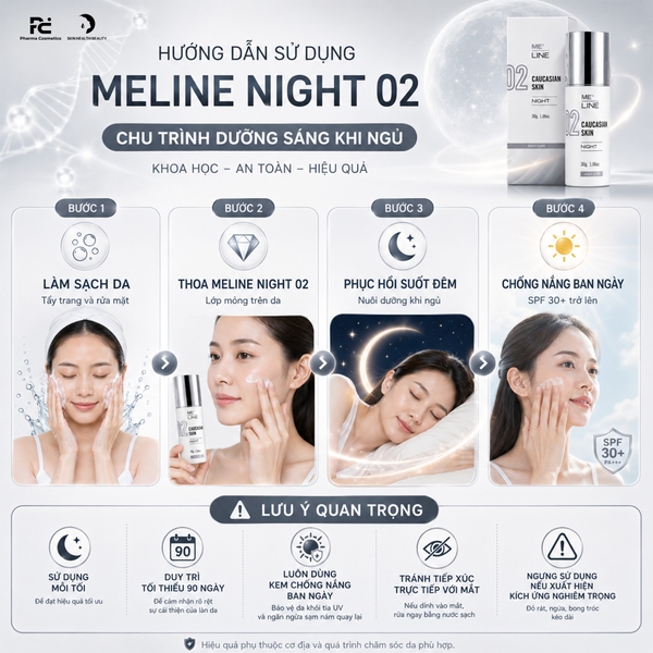 MELINE Caucasian Skin Night 02 – Kem Đêm Hỗ Trợ Làm Mờ Đốm Sắc Tố & Dưỡng Sáng Đều Màu Da