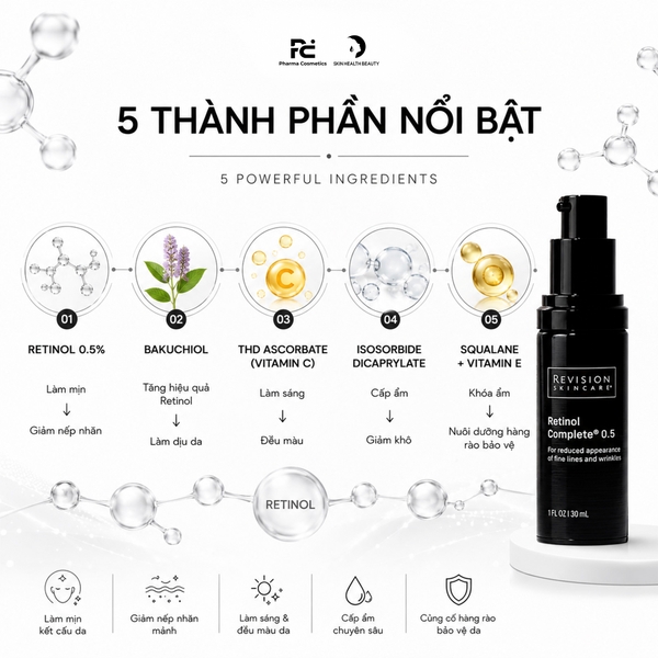 REVISION Retinol Complete® 0.5 – Tinh Chất Dưỡng Sáng, Làm Mịn Bề Mặt Da Và Ngăn Ngừa Dấu Hiệu Tuổi Tác
