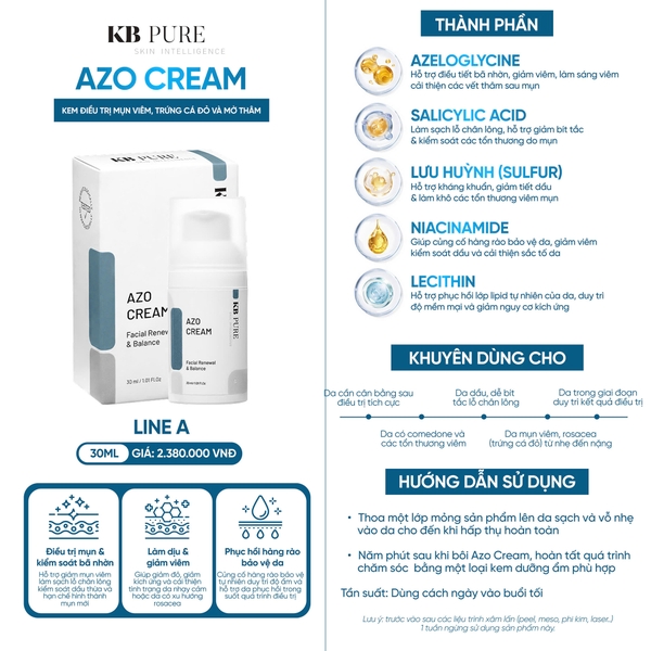 KB PURE AZO CREAM: Giải Pháp Toàn Diện Cho Da Mụn Viêm, Trứng Cá Đỏ & Kiểm Soát Bã Nhờn