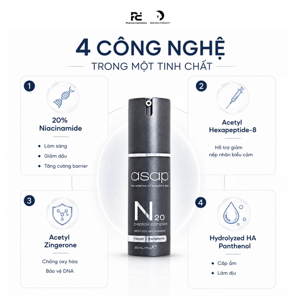 ASAP N20 PEPTIDE COMPLEX: Tinh Chất Phục Hồi, Giảm Nếp Nhăn & Tăng Cường Độ Đàn Hồi