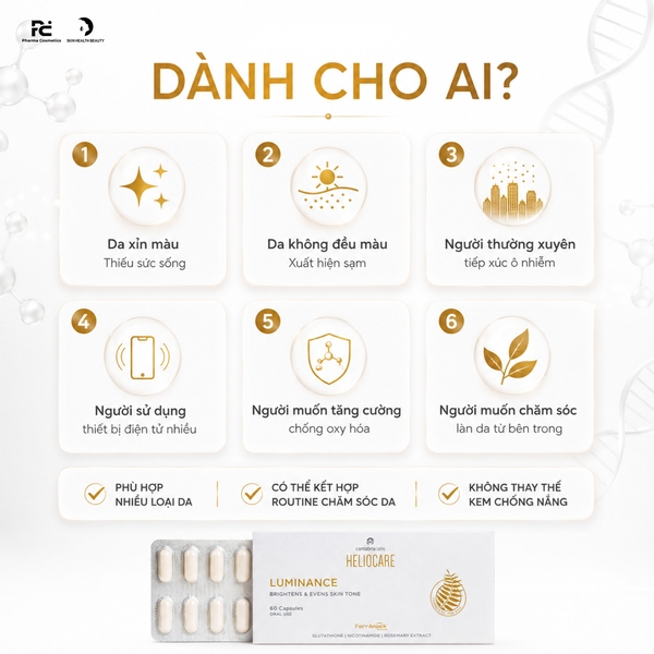 Heliocare Luminance Brightens and Evens Skin Tone – Viên Uống Hỗ Trợ Dưỡng Sáng, Đều Màu Da Và Chống Oxy Hóa