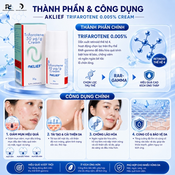 AKLIEF® Trifarotene Cream 0.005% (30g) Retinoid thế hệ mới hỗ trợ điều trị mụn mặt & mụn cơ thể