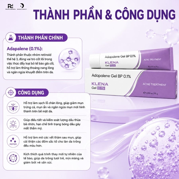 Klena Gel Adapalene 0.1% – Gel Bôi Nhẹ Dịu Giúp Giảm Mụn Và Làm Mịn Bề Mặt Da