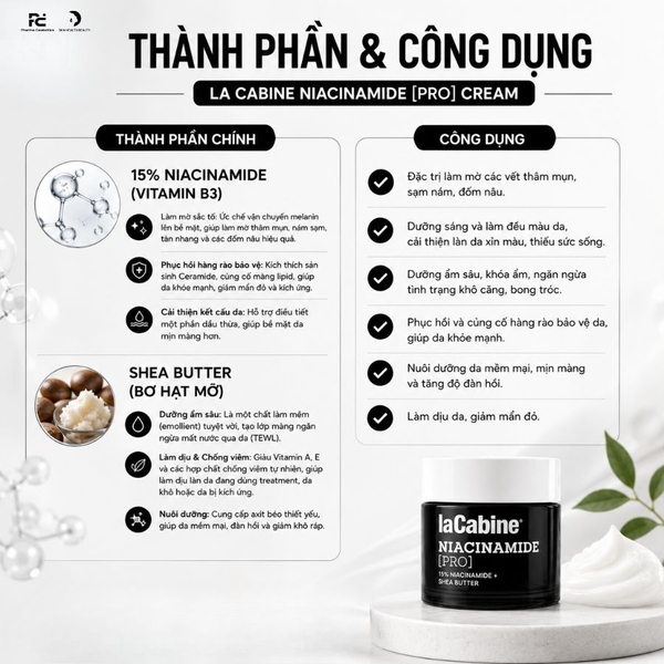 LA CABINE NIACINAMIDE [PRO] CREAM - Kem Dưỡng Sáng Da, Mờ Thâm Nám, Phục Hồi Với 15% Niacinamide