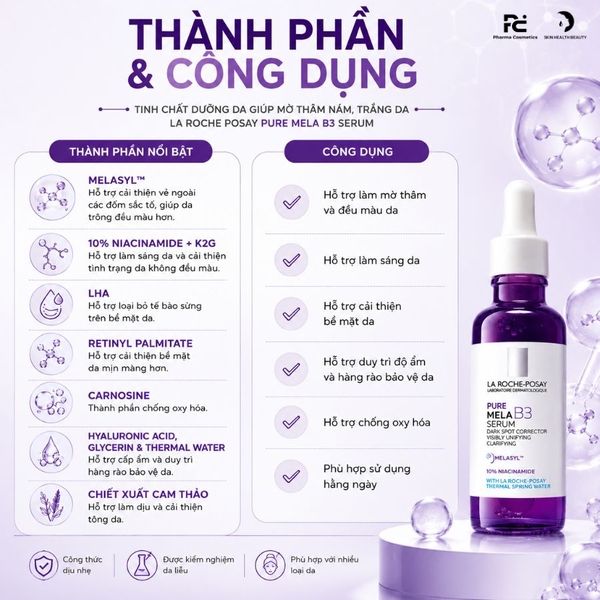 LA ROCHE POSAY PURE MELA B3 SERUM / TINH CHẤT DƯỠNG DA GIÚP MỜ THÂM NÁM, TRẮNG DA