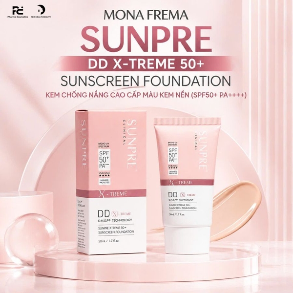 MONA FREMA SUNPRE X-Treme 50+ Sunscreen Foundation 50ml – Kem chống nắng nâng tông dành cho da sau trị liệu