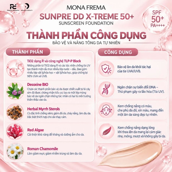 MONA FREMA SUNPRE X-Treme 50+ Sunscreen Foundation 50ml – Kem chống nắng nâng tông dành cho da sau trị liệu