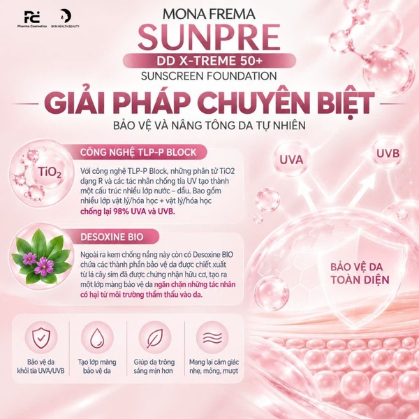 MONA FREMA SUNPRE X-Treme 50+ Sunscreen Foundation 50ml – Kem chống nắng nâng tông dành cho da sau trị liệu