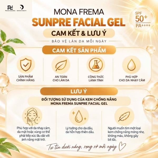 MONA FREMA SUNPRE FACIAL GEL: Kem Chống Nắng Kiềm Dầu, Bảo Vệ Da & Nâng Tông Tự Nhiên