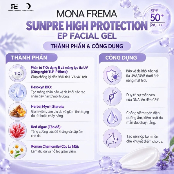 MONA FREMA SUNPRE HIGH PROTECTION EP FACIAL GEL: Kem Chống Nắng Che Khuyết Điểm, Bảo Vệ Toàn Diện Cho Da Thâm Sạm
