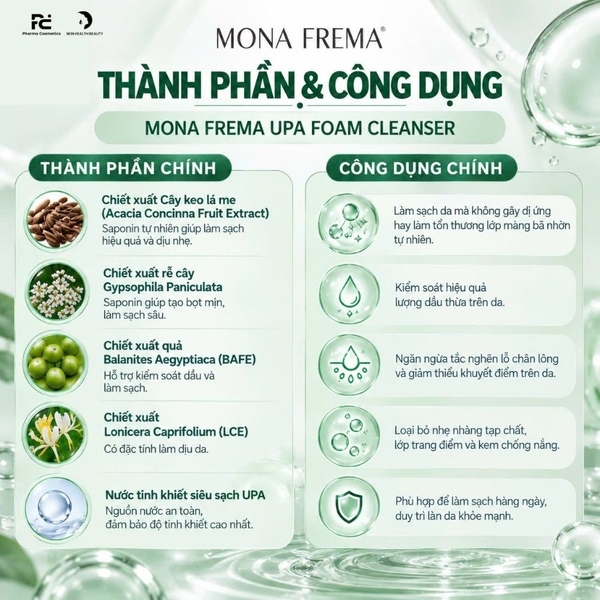 MONA FREMA UPA FOAM CLEANSER: Sữa Rửa Mặt Dạng Bọt - Sạch Nhờn, Dịu Nhẹ Cho Da Dầu & Nhạy Cảm