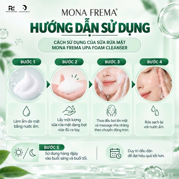 MONA FREMA UPA FOAM CLEANSER: Sữa Rửa Mặt Dạng Bọt - Sạch Nhờn, Dịu Nhẹ Cho Da Dầu & Nhạy Cảm