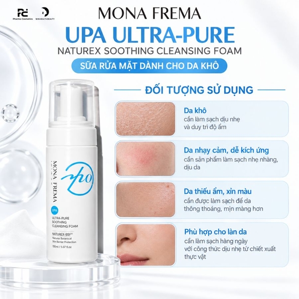 MONA FREMA UPA Ultra-Pure Naturex Soothing Cleansing Foam 150ml – Sữa rửa mặt tạo bọt dịu nhẹ cho da thường và da nhạy cảm