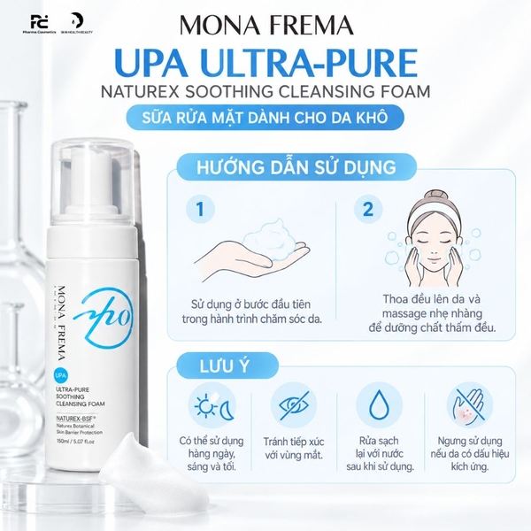 MONA FREMA UPA Ultra-Pure Naturex Soothing Cleansing Foam 150ml – Sữa rửa mặt tạo bọt dịu nhẹ cho da thường và da nhạy cảm
