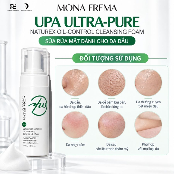 MONA FREMA UPA Ultra-Pure Naturex Oil Control Cleansing Foam 150ml – Sữa rửa mặt tạo bọt làm sạch sâu và kiểm soát dầu