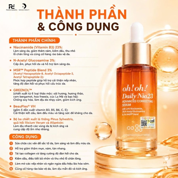 OH!OH! DAILY NIA23 ADVANCED CORRECTING SERUM TINH CHẤT SỬA CHỮA SẮC TỐ CHUYÊN SÂU, SÁNG DA & GIẢM THÂM NÁM 