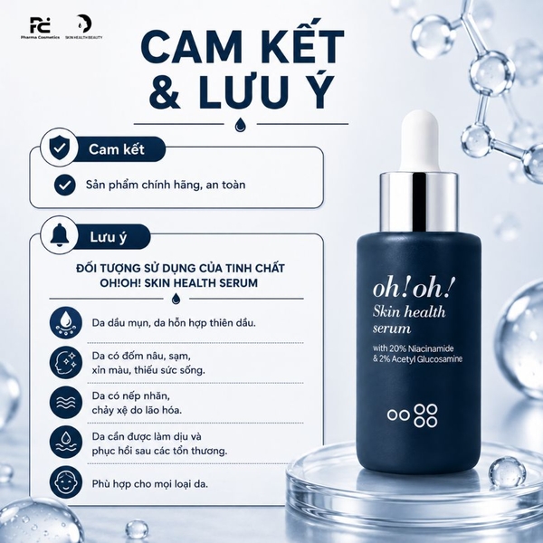 OH!OH! SKIN HEALTH SERUM (with 20% Niacinamide & 2% Acetyl Glucosamine) : Tinh Chất Kiểm Soát Bã Nhờn & Dưỡng Sáng, Mờ Thâm Mạnh Mẽ