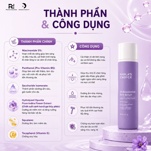 PAULA'S CHOICE 5% NIACINAMIDE BODY SERUM: Tinh Chất Dưỡng Thể Sáng Da, Giảm Thâm & Phục Hồi Toàn Diện Cho Cơ Thể