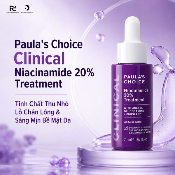 Paula's Choice Clinical Niacinamide 20% Treatment: Tinh Chất Thu Nhỏ Lỗ Chân Lông & Sáng Mịn Bề Mặt Da