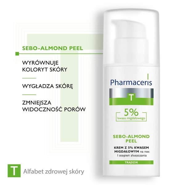 Pharmaceris T Sebo-Almond Peel 5%: Kem Đêm Tẩy Tế Bào Chết, Kiềm Dầu & Ngừa Mụn Chuyên Sâu