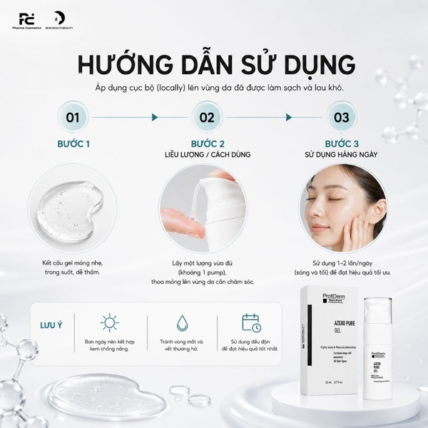 PROFIDERM AZEXO PURE GEL: Gel Đặc Trị Mụn & Sắc Tố - Kháng Khuẩn, Phục Hồi & Làm Sáng Da Đột Phá