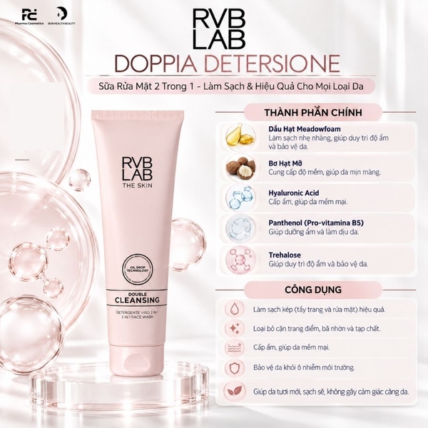RVB LAB DOPPIA DETERSIONE: Sữa Rửa Mặt 2 Trong 1 - Làm Sạch Kép Nhanh & Hiệu Quả Cho Mọi Loại Da