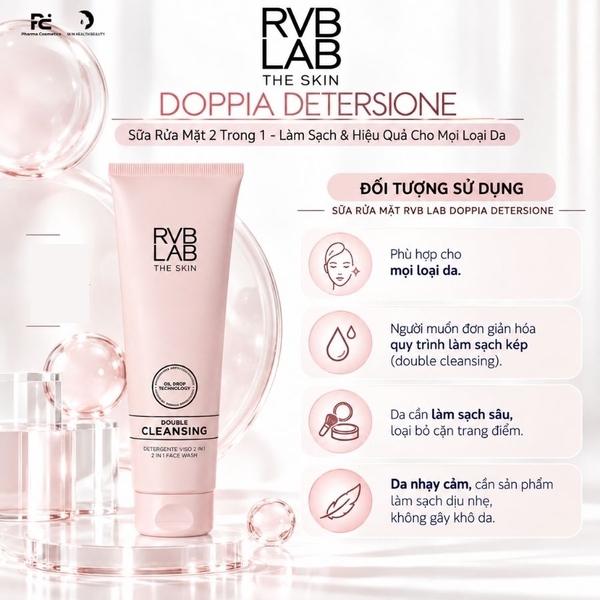 RVB LAB DOPPIA DETERSIONE: Sữa Rửa Mặt 2 Trong 1 - Làm Sạch Kép Nhanh & Hiệu Quả Cho Mọi Loại Da