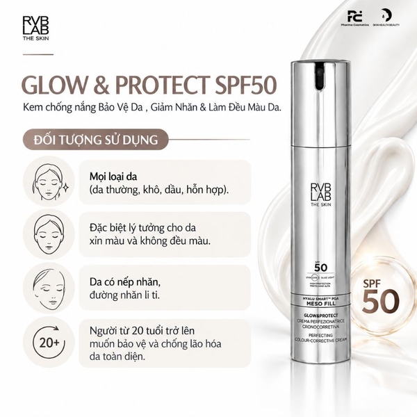 RVB LAB GLOW & PROTECT SPF50: Kem Bảo Vệ Da Hoàn Hảo 4 Trong 1 - Chống Nắng, Giảm Nhăn & Làm Đều Màu Da