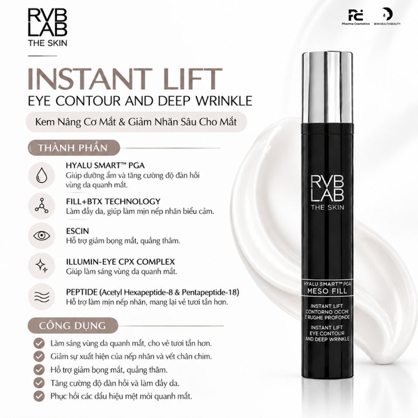 RVB LAB INSTANT LIFT EYE CONTOUR AND DEEP WRINKLE: Kem Nâng Cơ Mắt & Giảm Nhăn Sâu - Hiệu Ứng Làm Mịn Tức Thì Lấy Cảm Hứng Từ Filler