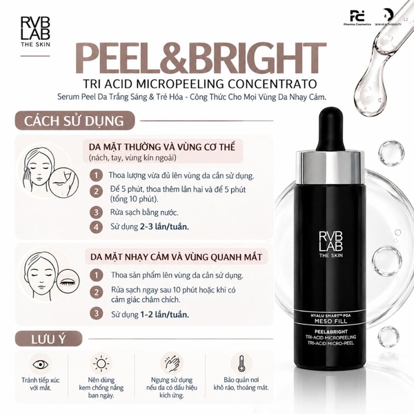 RVB LAB PEEL&BRIGHT TRI ACID MICROPEELING CONCENTRATO: Serum Peel Da Trắng Sáng & Trẻ Hóa - Công Thức Đa Axit Cho Mọi Vùng Da Nhạy Cảm