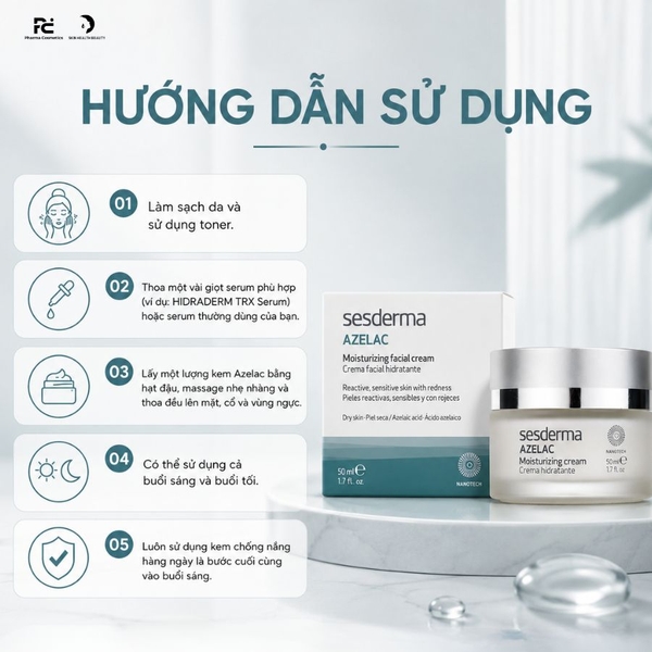 SESDERMA AZELAC MOISTURIZING FACIAL CREAM: Kem Dưỡng Đặc Trị Đỏ Da, Trứng Cá Đỏ & Lão Hóa