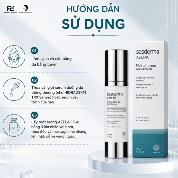 SESDERMA AZELAC MOISTURIZING GEL: Gel Dưỡng Ẩm, Điều Trị Trứng Cá Đỏ & Chống Oxy Hóa Cho Da Dầu Nhạy Cảm
