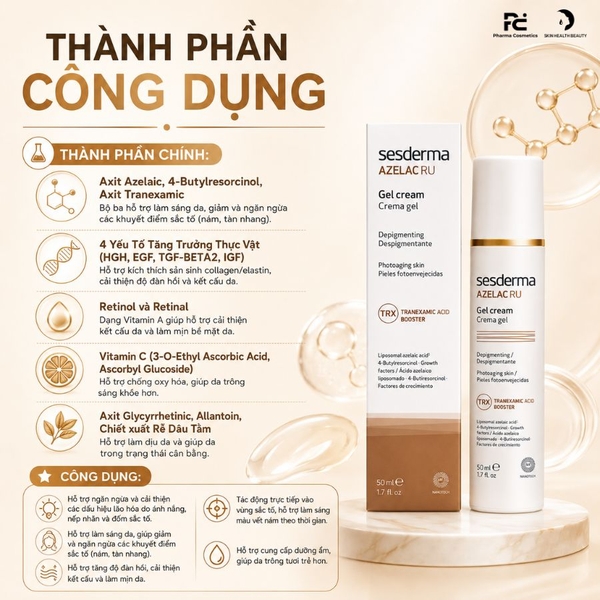 SESDERMA AZELAC RU GEL CREAM: Kem Gel Đặc Trị Nám, Giảm Nhăn & Trẻ Hóa Da Công Nghệ Liposomal