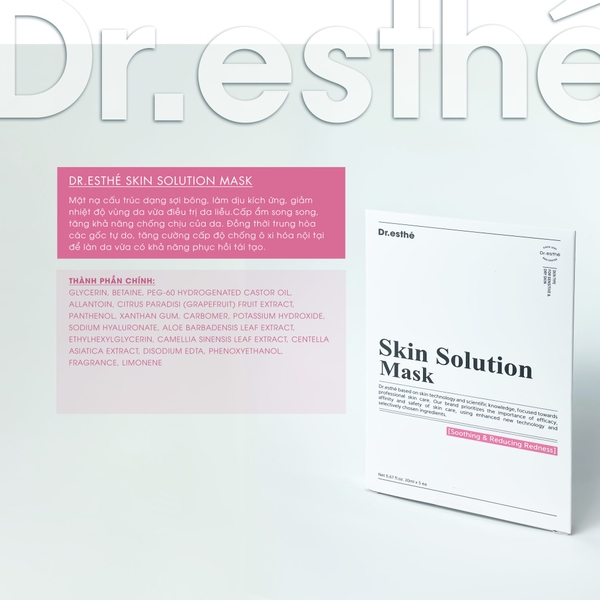DR.ESTHE SKIN SOLUTION MASK: Mặt Nạ Giấy Làm Dịu & Giảm Đỏ Chuyên Sâu, Phục Hồi Da Sau Trị Liệu